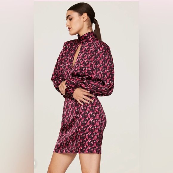 Ronny Kobo Collection Black and Pink Floral Long Sleeve Dress missing button - Picture 3 of 15